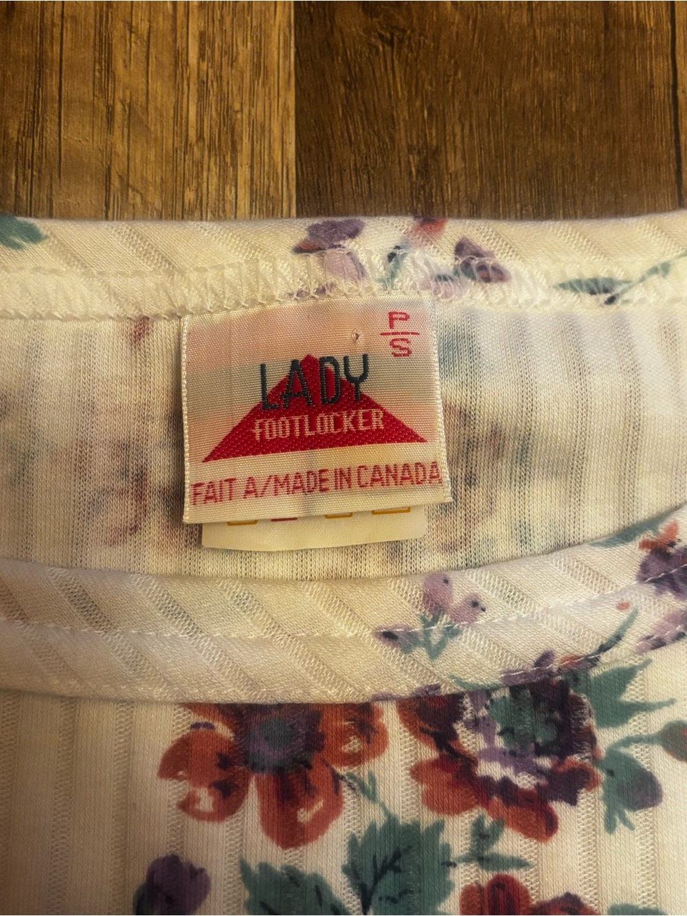Vintage Lady Footlocker Floral Ribbed Top in Cream with Purple & Teal Flowers